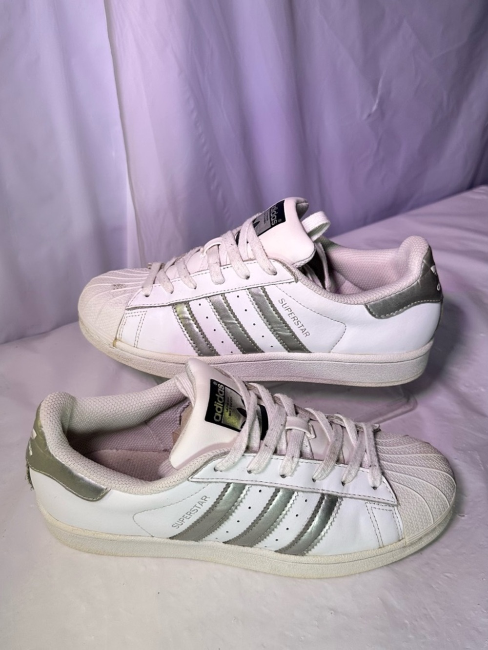 adidas White Sneakers with Silver Three-Stripes - Women's